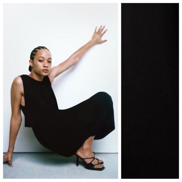 NWT. Zara Black Rolled Midi Dress with Back Deep Neck. Size XS-S. - Picture 3 of 10